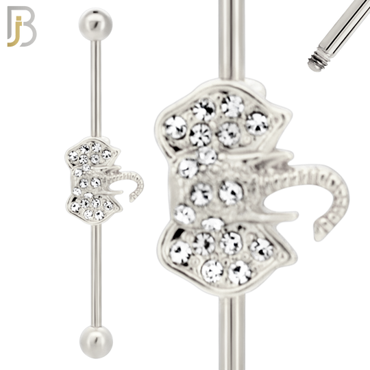 BB34 - 316L Surgical Steel Screw Bar with Alloy Elephant CZ Design Barbell Industrial (PACK OF 4) image 1