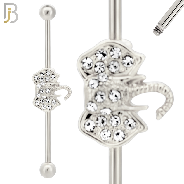 BB34 - 316L Surgical Steel Screw Bar with Alloy Elephant CZ Design Barbell Industrial (PACK OF 4) image 1