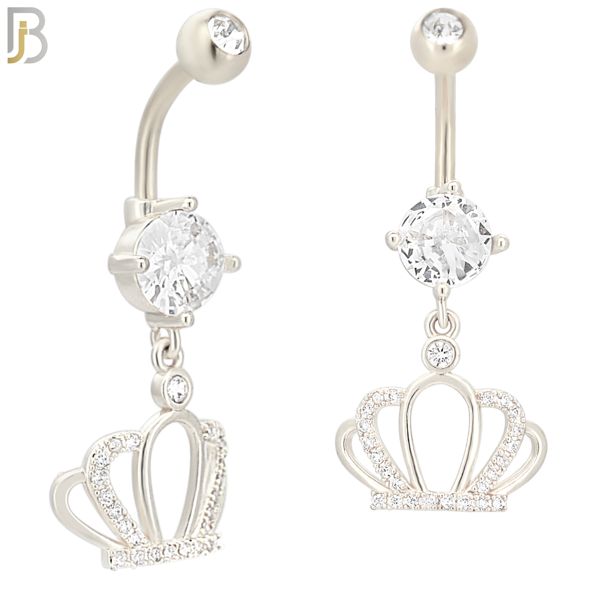 N051 - 316L Stainless Steel Dangling Crown CZ Design Belly Ring with 5mm Screw Ball Top image 1