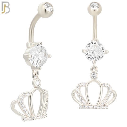 N051 - 316L Stainless Steel Dangling Crown CZ Design Belly Ring with 5mm Screw Ball Top image 1