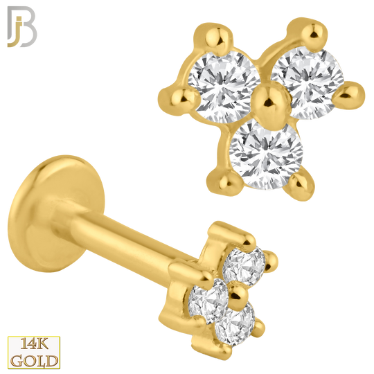 14-LB35 - 14k Solid Gold Three Round Zircon in Triangle Internally Threaded Labret image 0