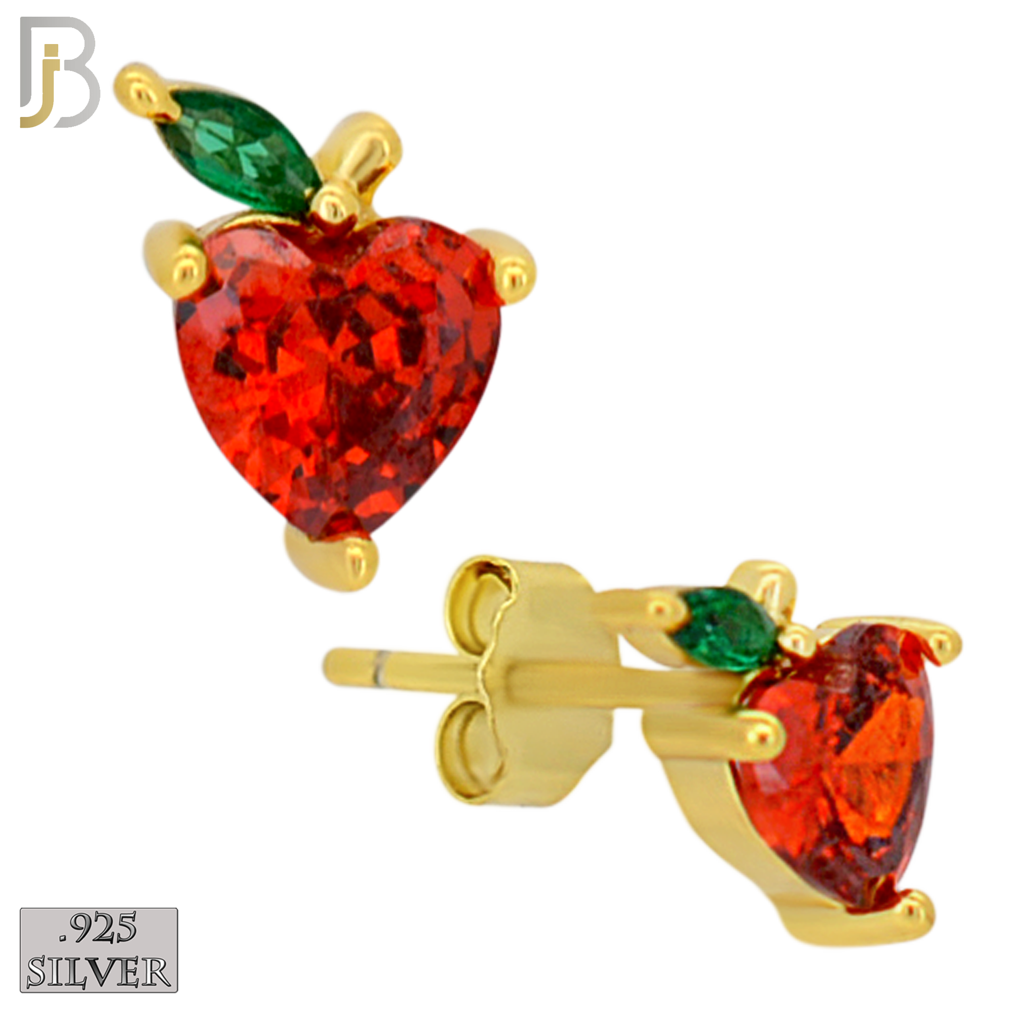 925-ES471 - 925 Sterling Silver Single Red Apple Fruit Push Back Stud Earring image 1