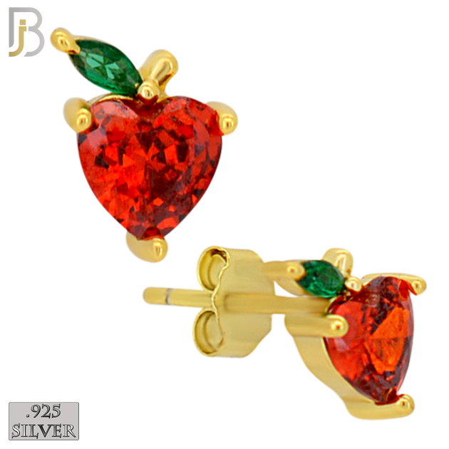 925-ES471 - 925 Sterling Silver Single Red Apple Fruit Push Back Stud Earring image 1
