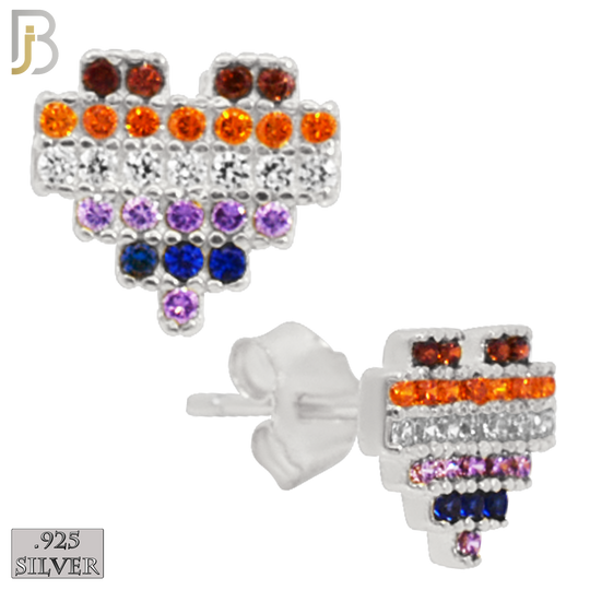 925-ES228S – 925 Sterling Silver Pixelated Heart Design Earring Stud with Multi Colored Zircon image 3