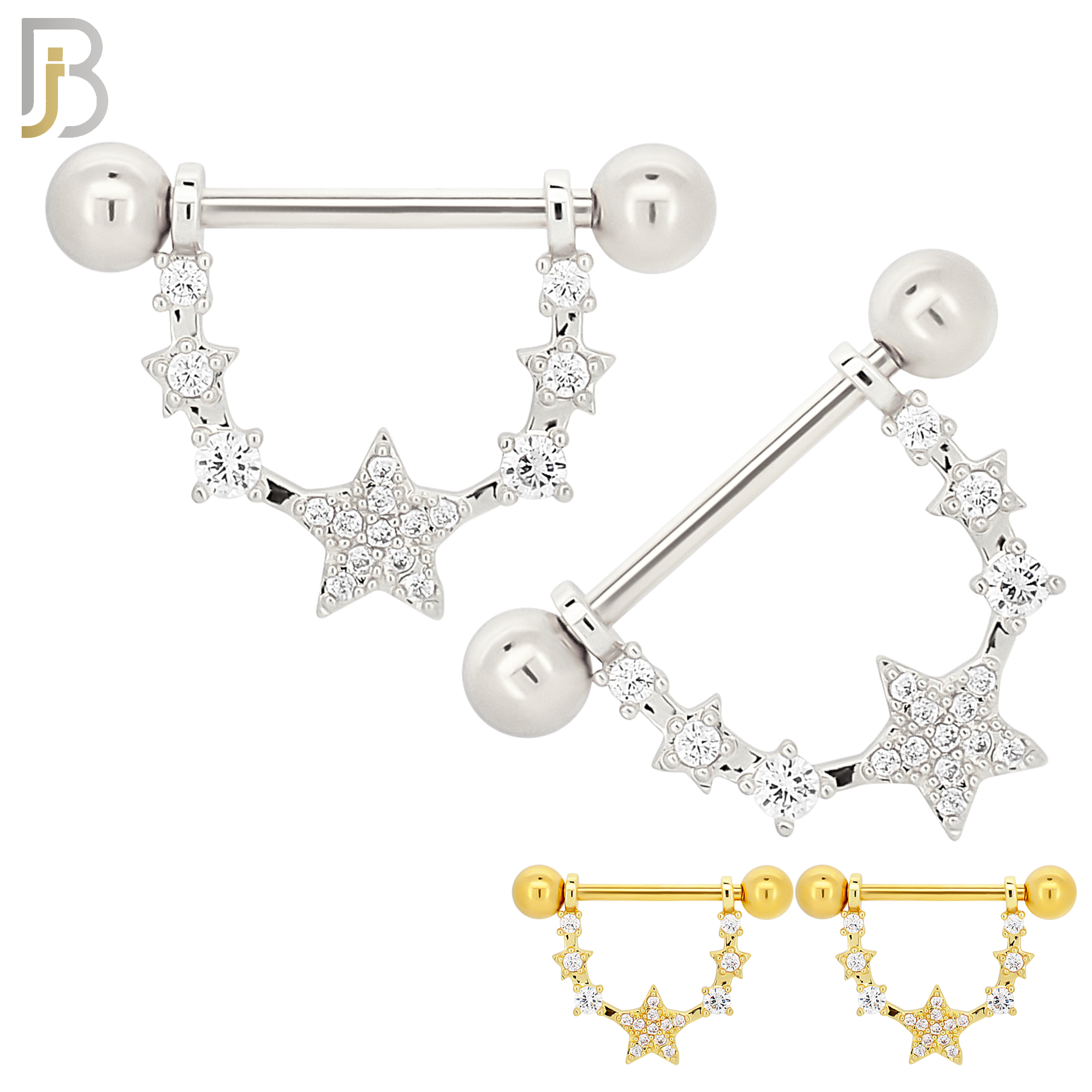 NP26 - 316L Surgical Steel Screw Bar with Five Star Zircon Design Pair image 0