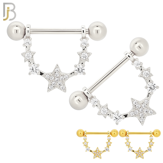 NP26 - 316L Surgical Steel Screw Bar with Five Star Zircon Design Pair image 0