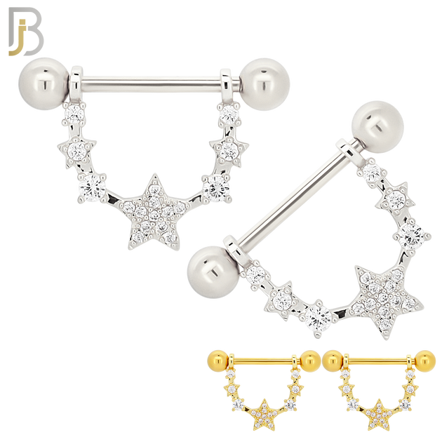 NP26 - 316L Surgical Steel Screw Bar with Five Star Zircon Design Pair image 0