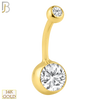 14-NB26 - 14k Solid Gold Double Gem Bezel Zircon Plain Banana Belly Ring image 0