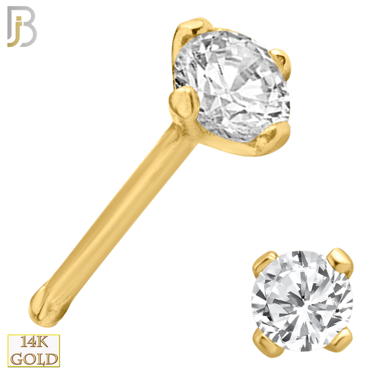 14-NR01CY-22 - 14k Solid Yellow Gold 22g Prong Setting  Round Cubic Zircona Nose Bone image 2
