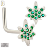 925-NR110LGSG - 925 Sterling Silver Leaf with Green CZ L Shape Nose Ring (Pack of 6) image 1