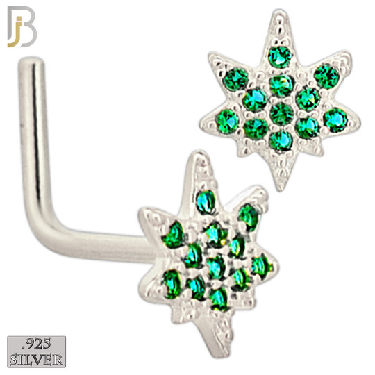 925-NR110LGSG - 925 Sterling Silver Leaf with Green CZ L Shape Nose Ring (Pack of 6) image 1