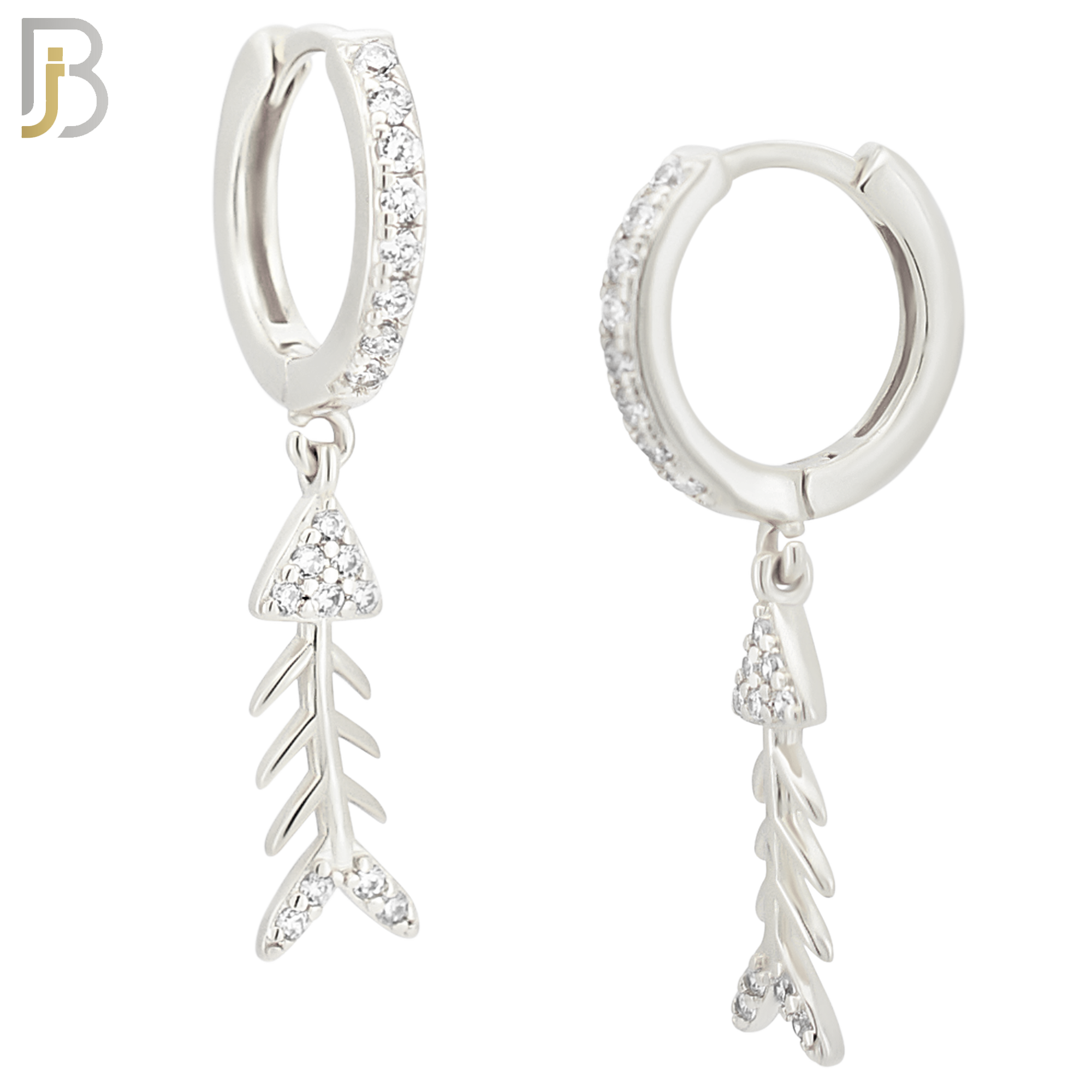 ES113 - 316L Stainless Steel Dangling Skeleton Fish with Zircon Huggies Clip On image 1