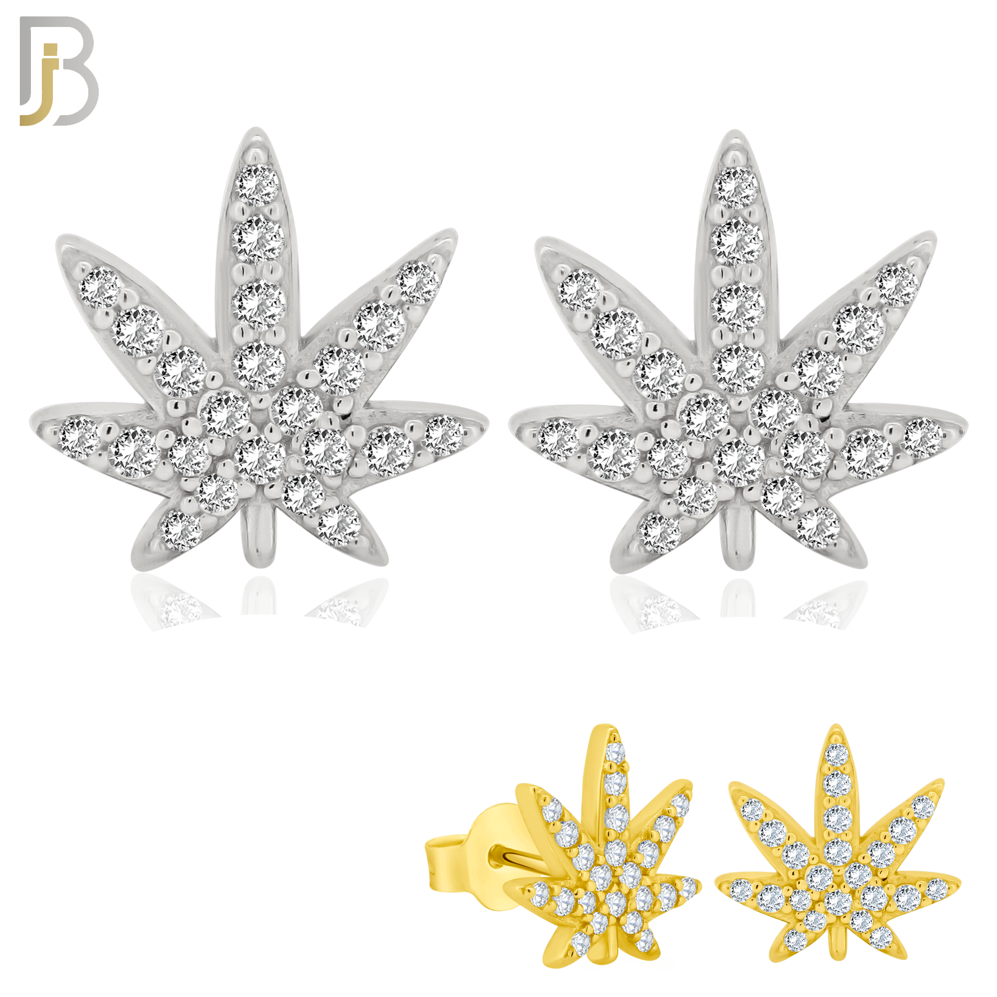 925-ES238 – .925 Sterling Silver Marijuana Leaf with Zircon Design Earring Stud image 0