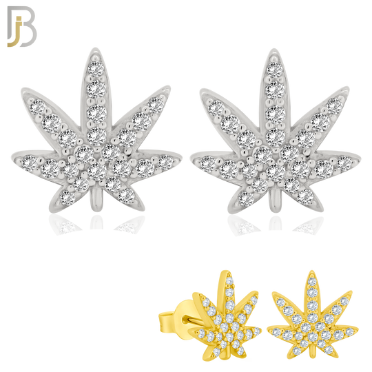 925-ES238 – .925 Sterling Silver Marijuana Leaf with Zircon Design Earring Stud image 0