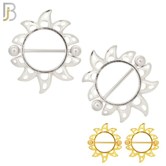 NP38 - 316L Surgical Steel Screw Shield Barbell with Alloy Sun Design Pair image 0