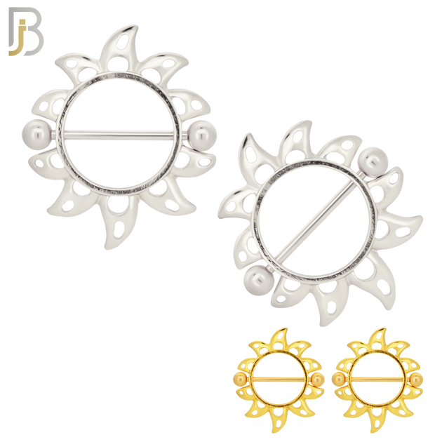 NP38 - 316L Surgical Steel Screw Shield Barbell with Alloy Sun Design Pair image 0