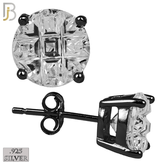 925-ES73-KC - .925 Sterling Silver Black Plated Earring Stud Casting Round Invisible Cut Prong Setting Clear Zircon image 0