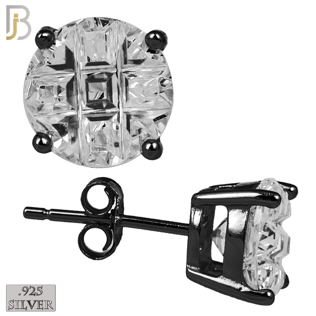 925-ES73-KC - .925 Sterling Silver Black Plated Earring Stud Casting Round Invisible Cut Prong Setting Clear Zircon image 0