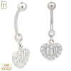 14-N003 - 14k Solid Gold Heart with Zircon and Baguette Zircon Design Banana Belly Ring image 2