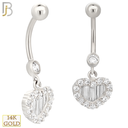 14-N003 - 14k Solid Gold Heart with Zircon and Baguette Zircon Design Banana Belly Ring image 2