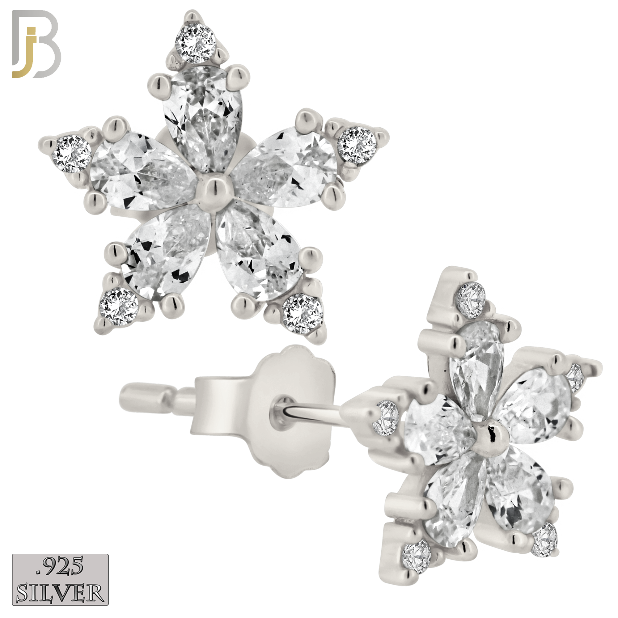 925-ES381 - .925 Sterling Silver Star Lantern with CZ Stud Earrings image 1