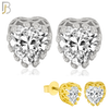 925-ES64 - .925 Sterling Silver Heart Crown Design  Prong Zircon Earring Stud image 0