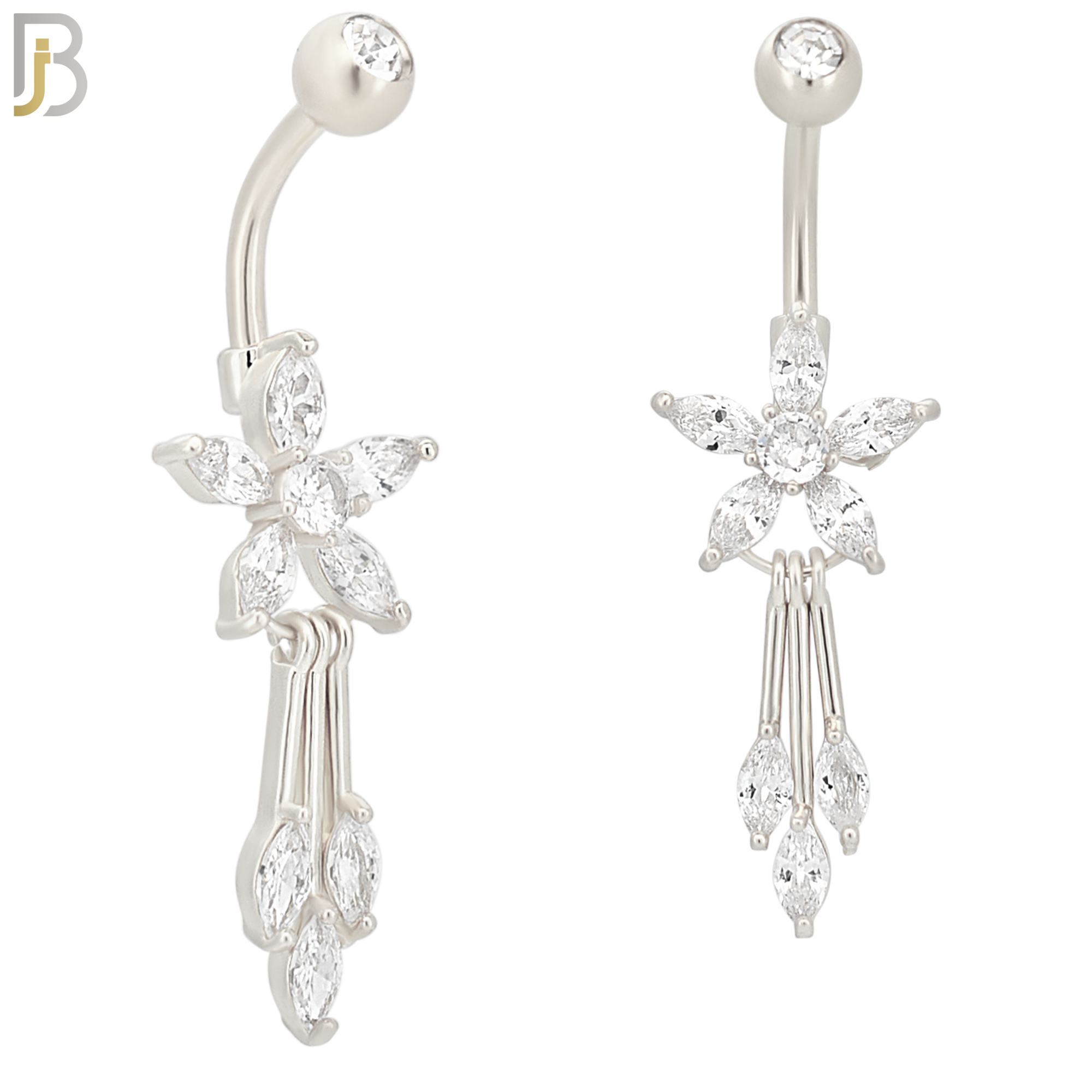 N056 - 316L Stainless Steel Dangling Flower Design Belly Ring with 5mm Screw Ball Top image 1