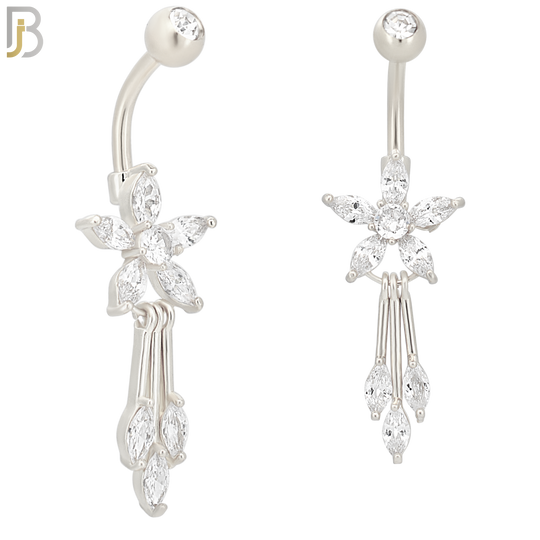 N056 - 316L Stainless Steel Dangling Flower Design Belly Ring with 5mm Screw Ball Top image 1