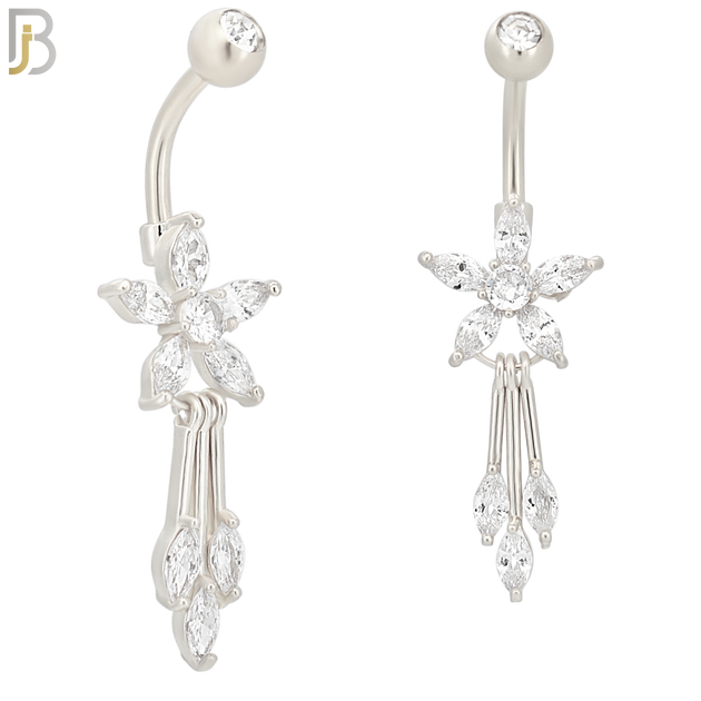 N056 - 316L Stainless Steel Dangling Flower Design Belly Ring with 5mm Screw Ball Top image 1