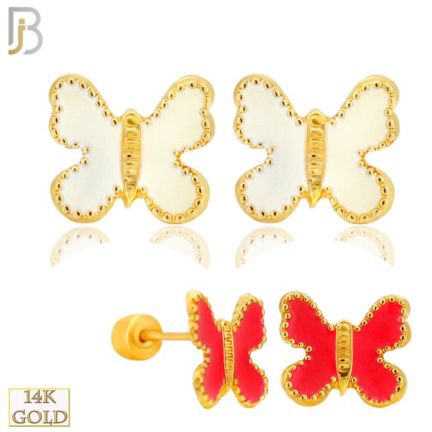 14-ES253 - 14k Yellow Gold Enamel Butterfly Earrings with Screw Backing image 0