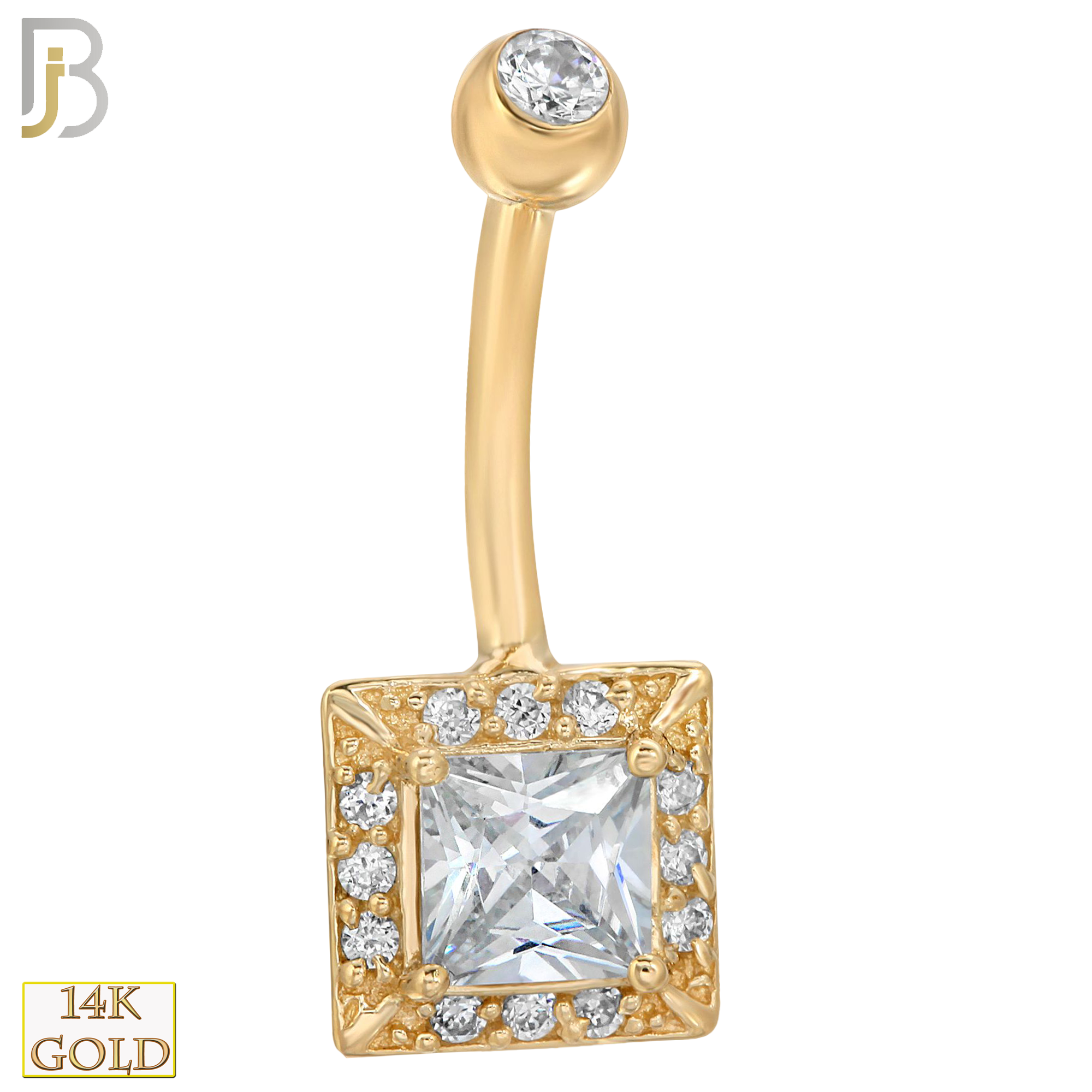 14-NB07 - 14k Solid Gold Banana Belly Ring with  8.5mm Square Design image 0