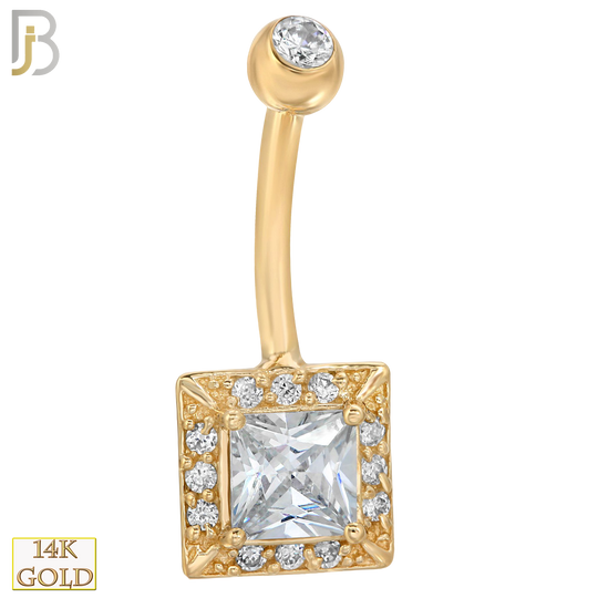 14-NB07 - 14k Solid Gold Banana Belly Ring with  8.5mm Square Design image 0