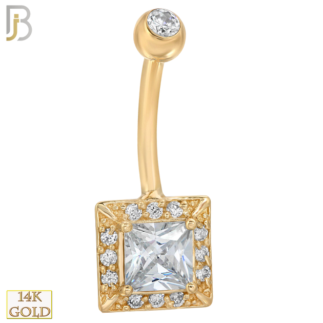 14-NB07 - 14k Solid Gold Banana Belly Ring with  8.5mm Square Design image 0