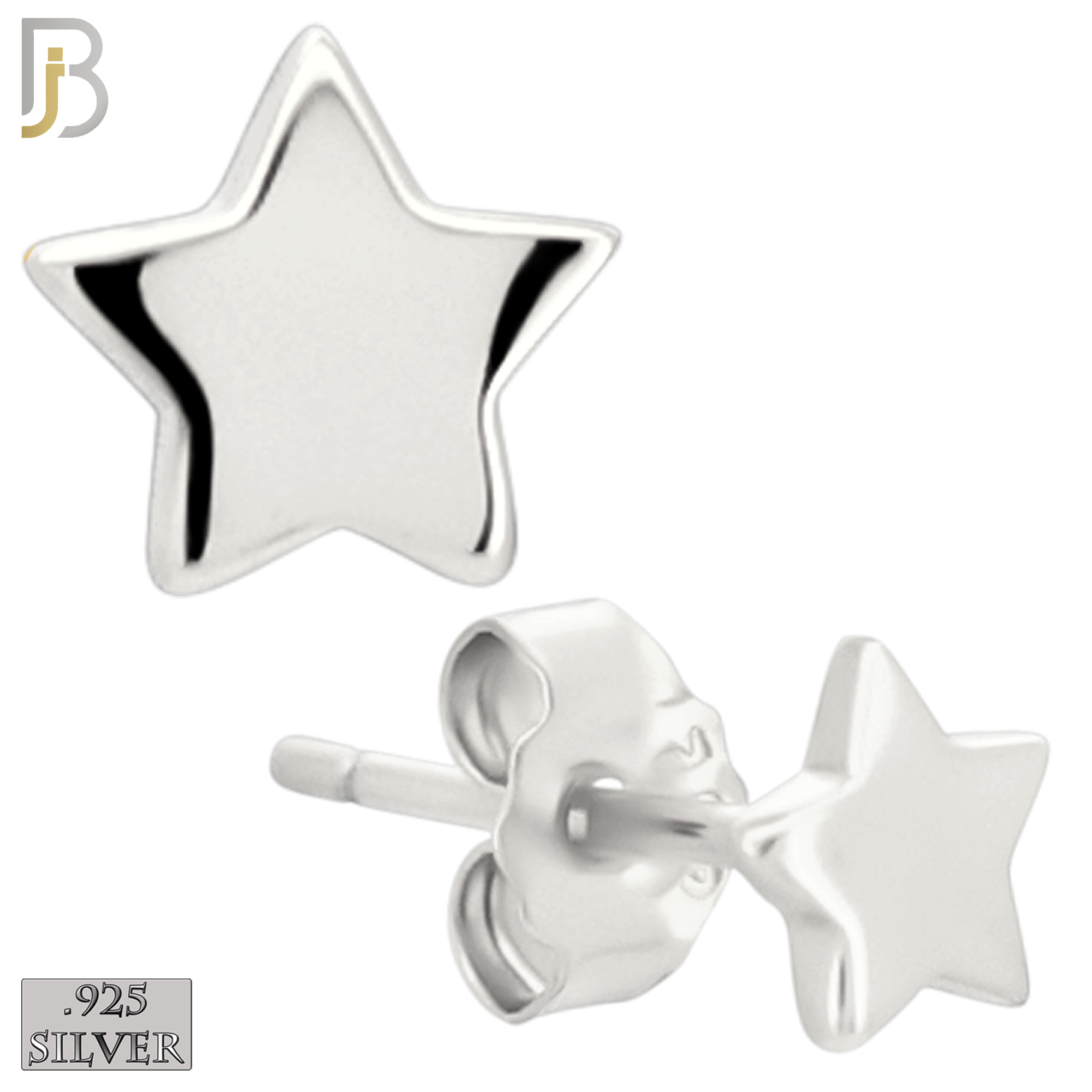 925-ES512 - 925 Sterling Silver Star Design Earrings (Butterfly Backing) - Rhodium Plated image