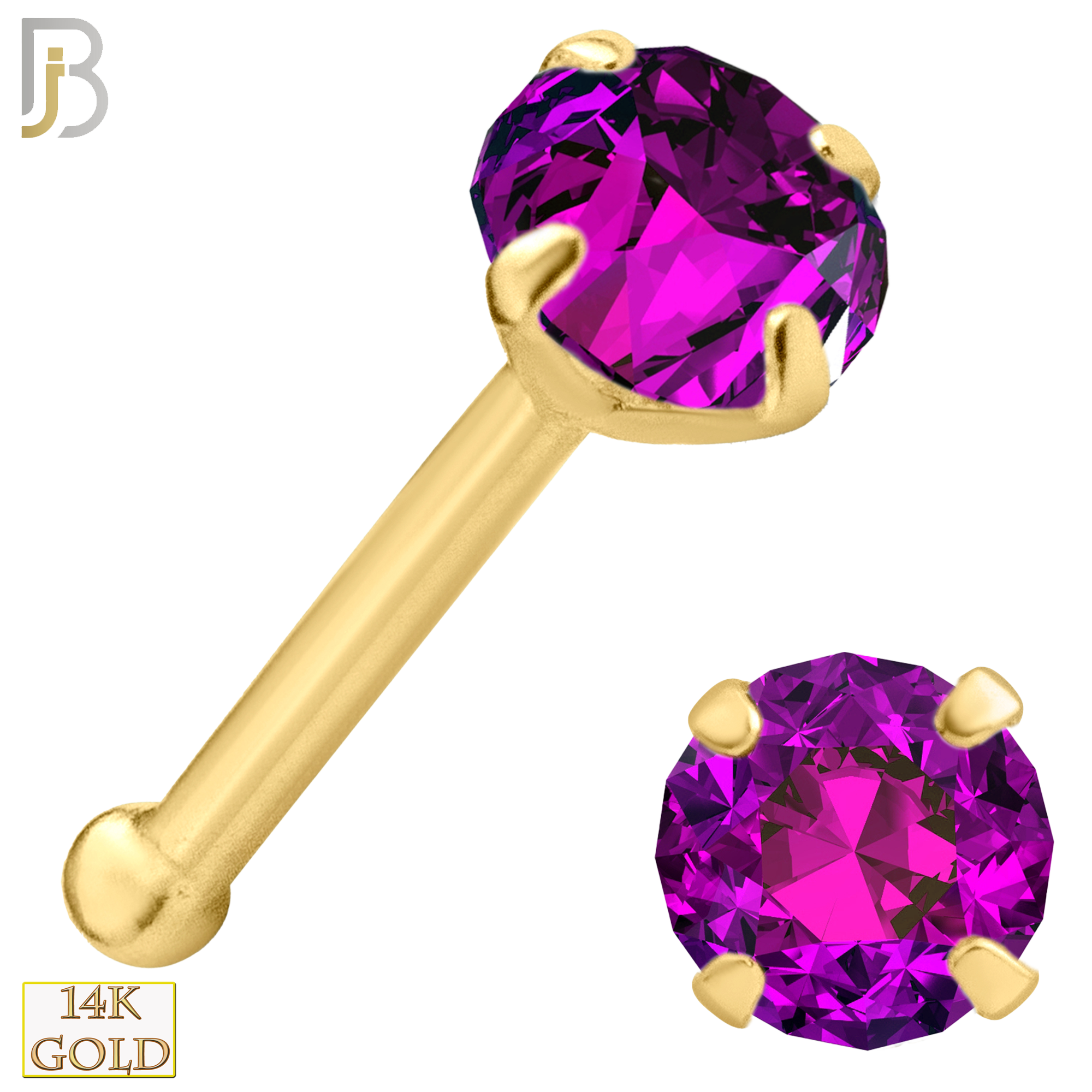 14-NR01YBR-22 - 22g-14k Yellow Gold Nose Bone with Burmese Ruby in Prong Setting - 3mm image