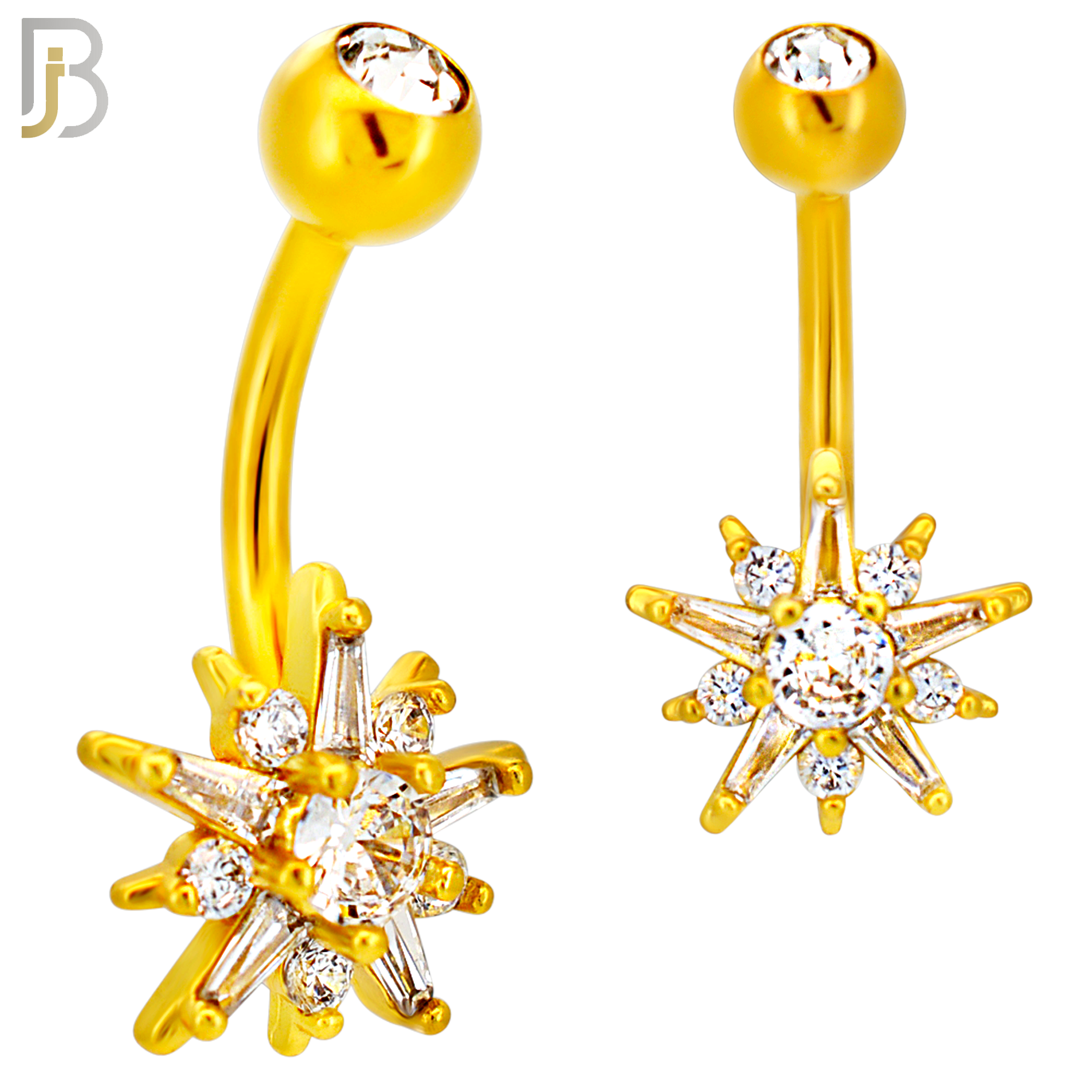 NB117 - 316L Surgical Steel Starburst with Round CZ Center Belly Ring image 2