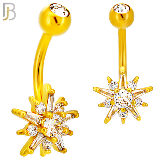 NB117 - 316L Surgical Steel Starburst with Round CZ Center Belly Ring image 2