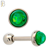 TB120SG - 316L Stainless Steel Opal Green Bezel Tragus/Cartilage Barbell (Pack of 6) image 1