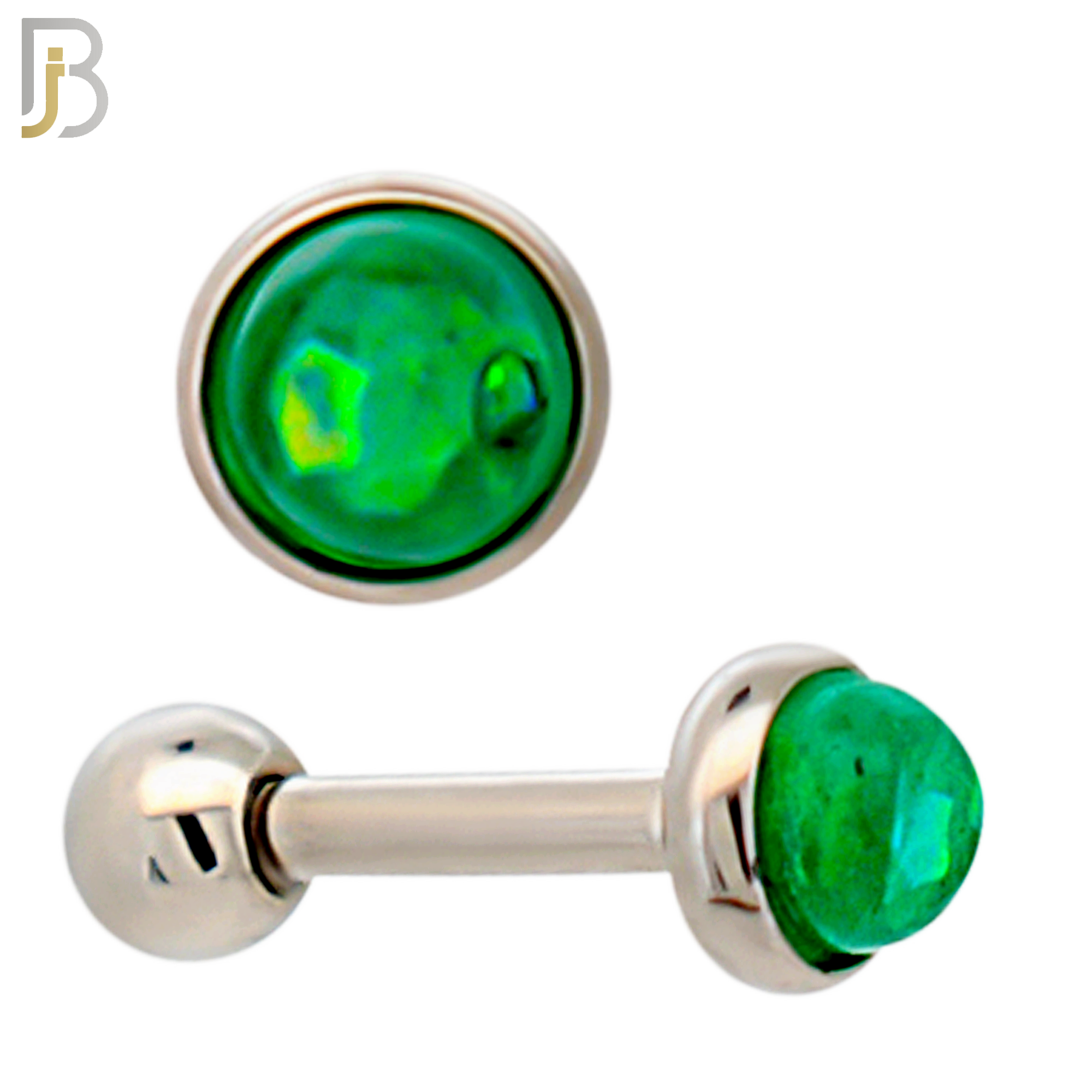 TB120SG - 316L Stainless Steel Opal Green Bezel Tragus/Cartilage Barbell (Pack of 6) image 1