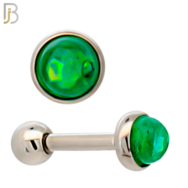 TB120SG - 316L Stainless Steel Opal Green Bezel Tragus/Cartilage Barbell (Pack of 6) image 1