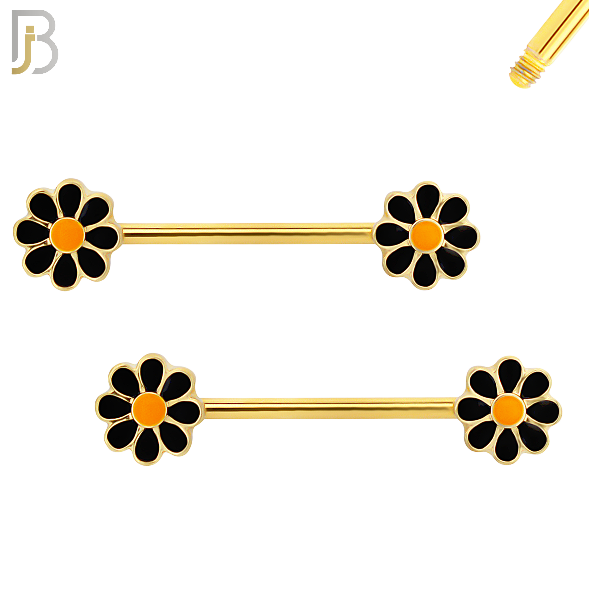 NP34 - 316L Surgical Steel Screw Flower  Daisy Design Nipple Ring Piercing Pair image 2