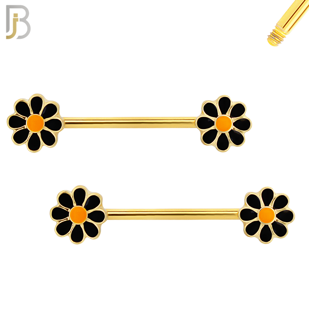 NP34 - 316L Surgical Steel Screw Flower  Daisy Design Nipple Ring Piercing Pair image 2