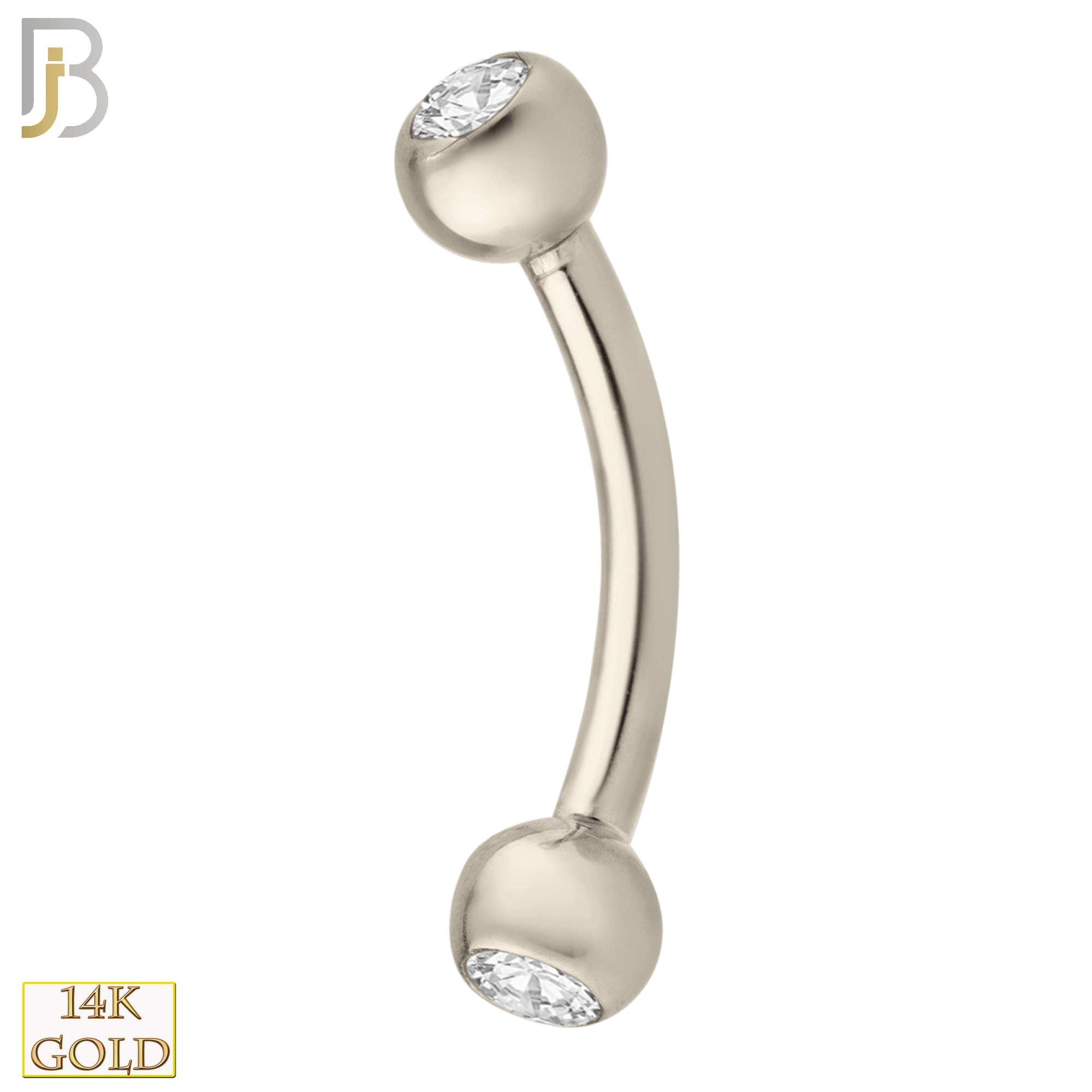 14-EC03 - 14k Solid Gold Eyebrow Plain with Zircon Design External Threaded Screw image 1