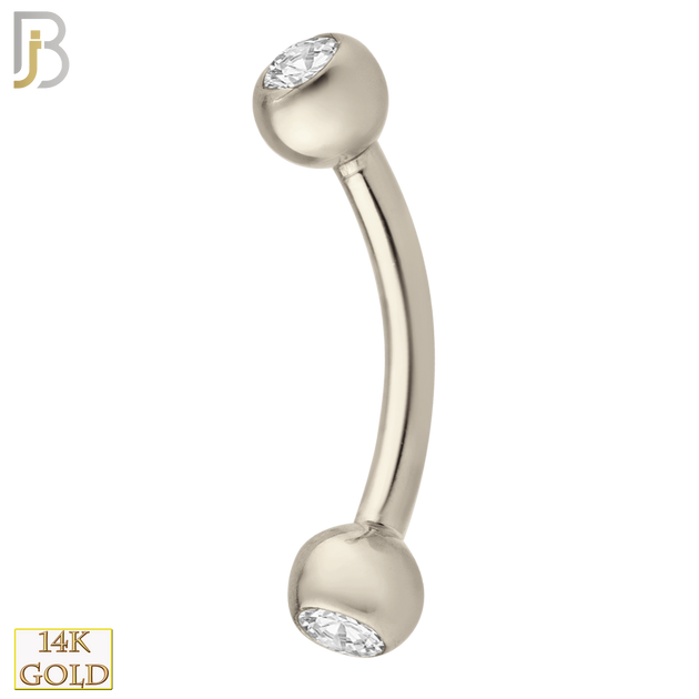 14-EC03 - 14k Solid Gold Eyebrow Plain with Zircon Design External Threaded Screw image 1