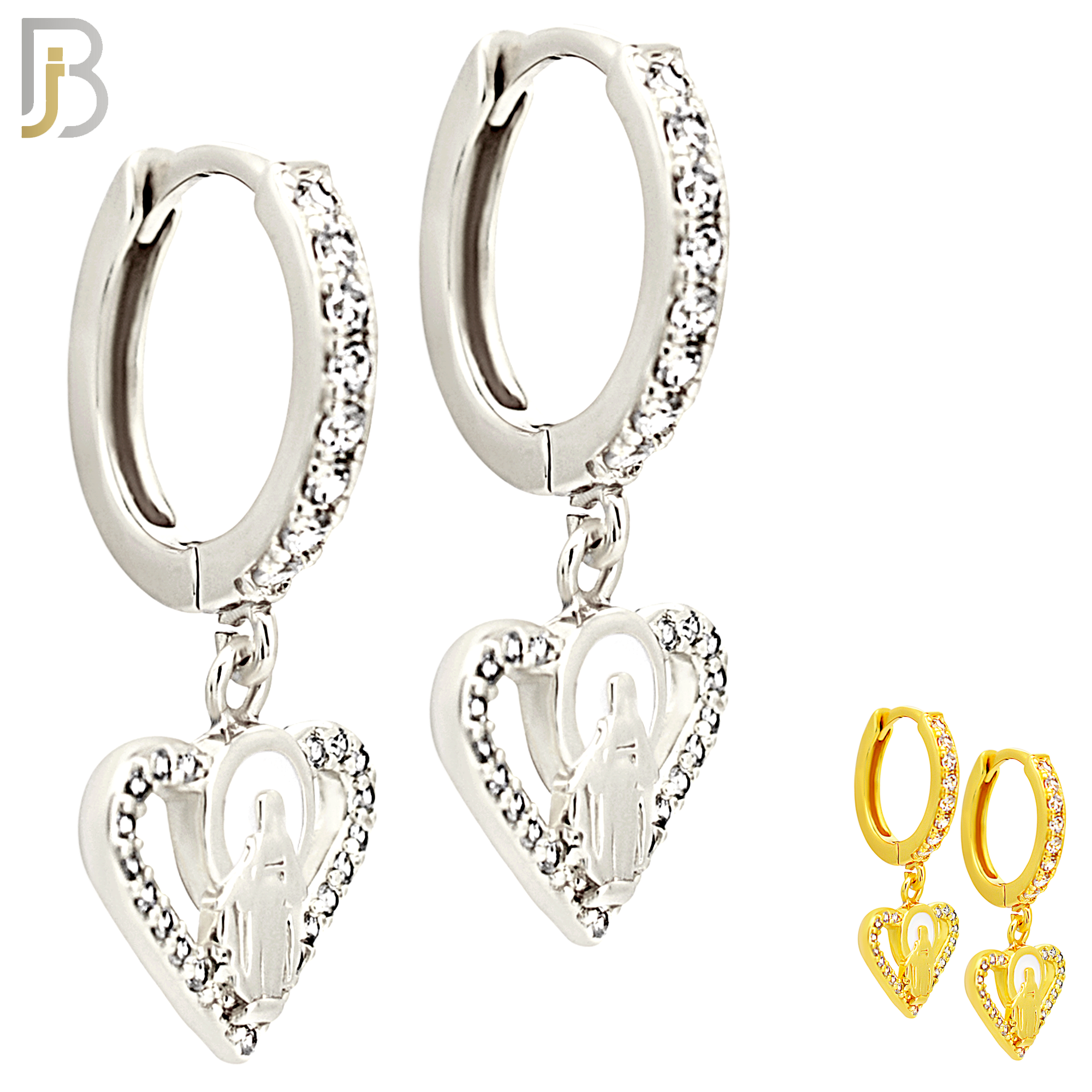 ES496 - 316L Stainless Steel Dangling Halo Virgin Mary Heart  Huggies Earrings image 0
