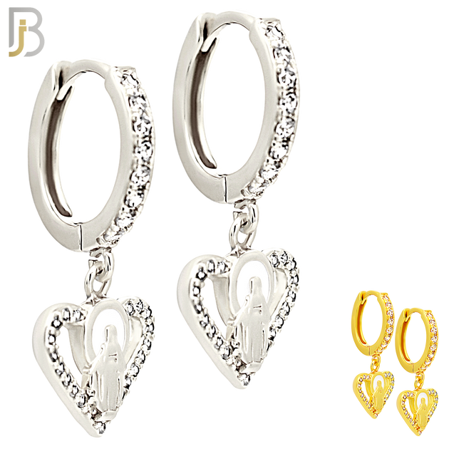 ES496 - 316L Stainless Steel Dangling Halo Virgin Mary Heart  Huggies Earrings image 0
