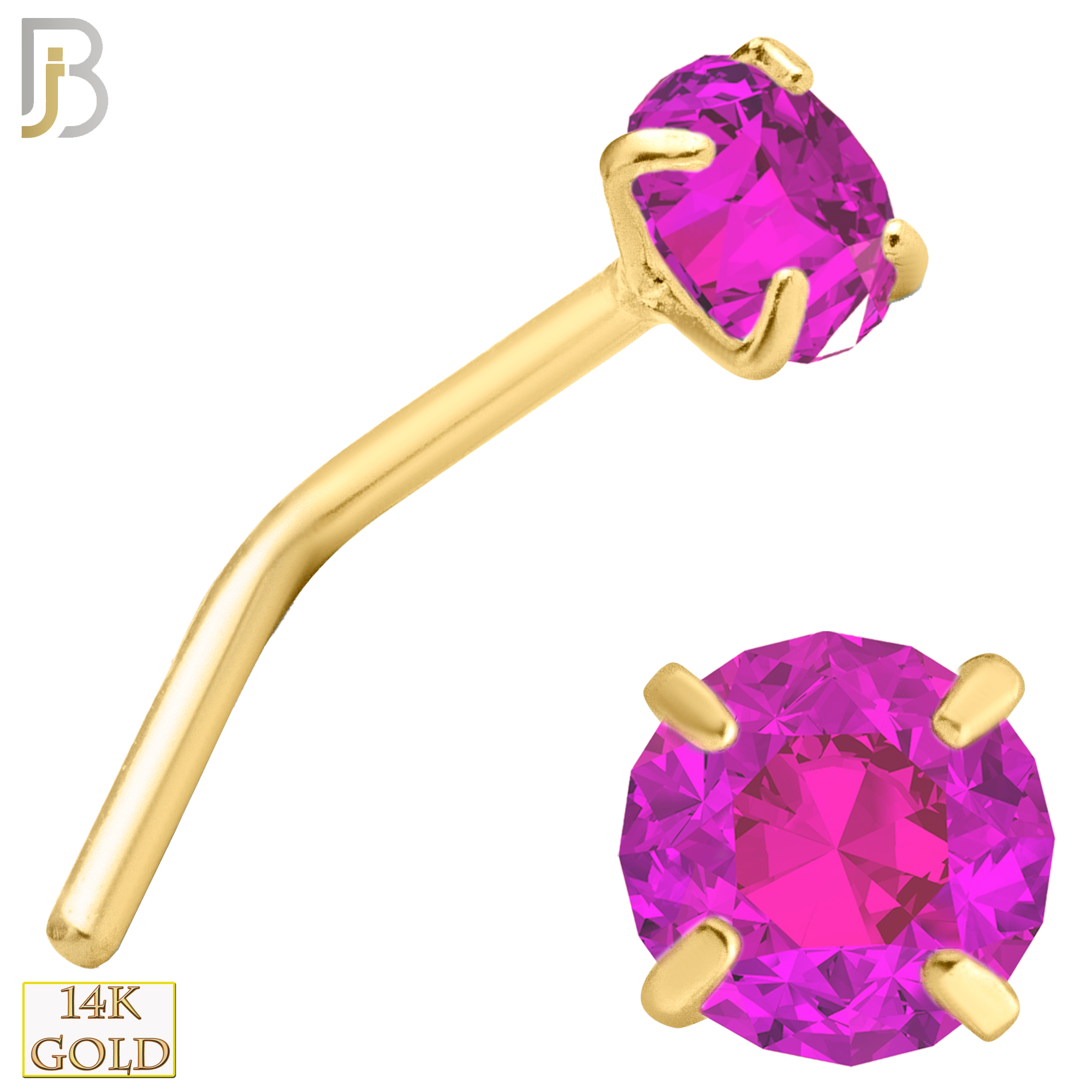 14-NR10CYP - 20g 14k Yellow Gold L-Shaped with Pink Colored CZ - 3mm image