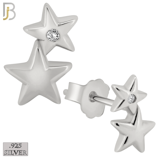925-ES35 - .925 Sterling Silver 4x7mm Double Star Zircon Earring Stud image 1