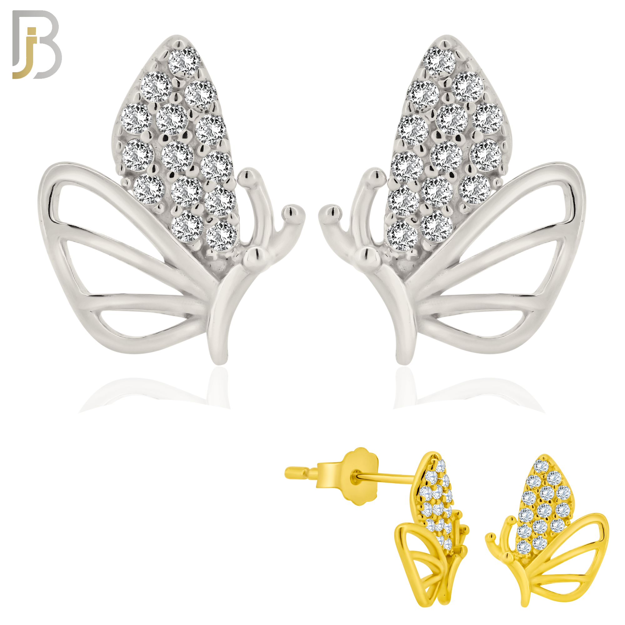 925-ES375 - .925 Sterling Silver CZ Studded Half Butterfly Stud Earrings image 0