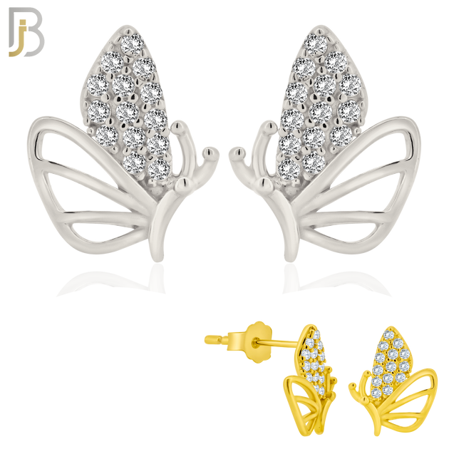 925-ES375 - .925 Sterling Silver CZ Studded Half Butterfly Stud Earrings image 0